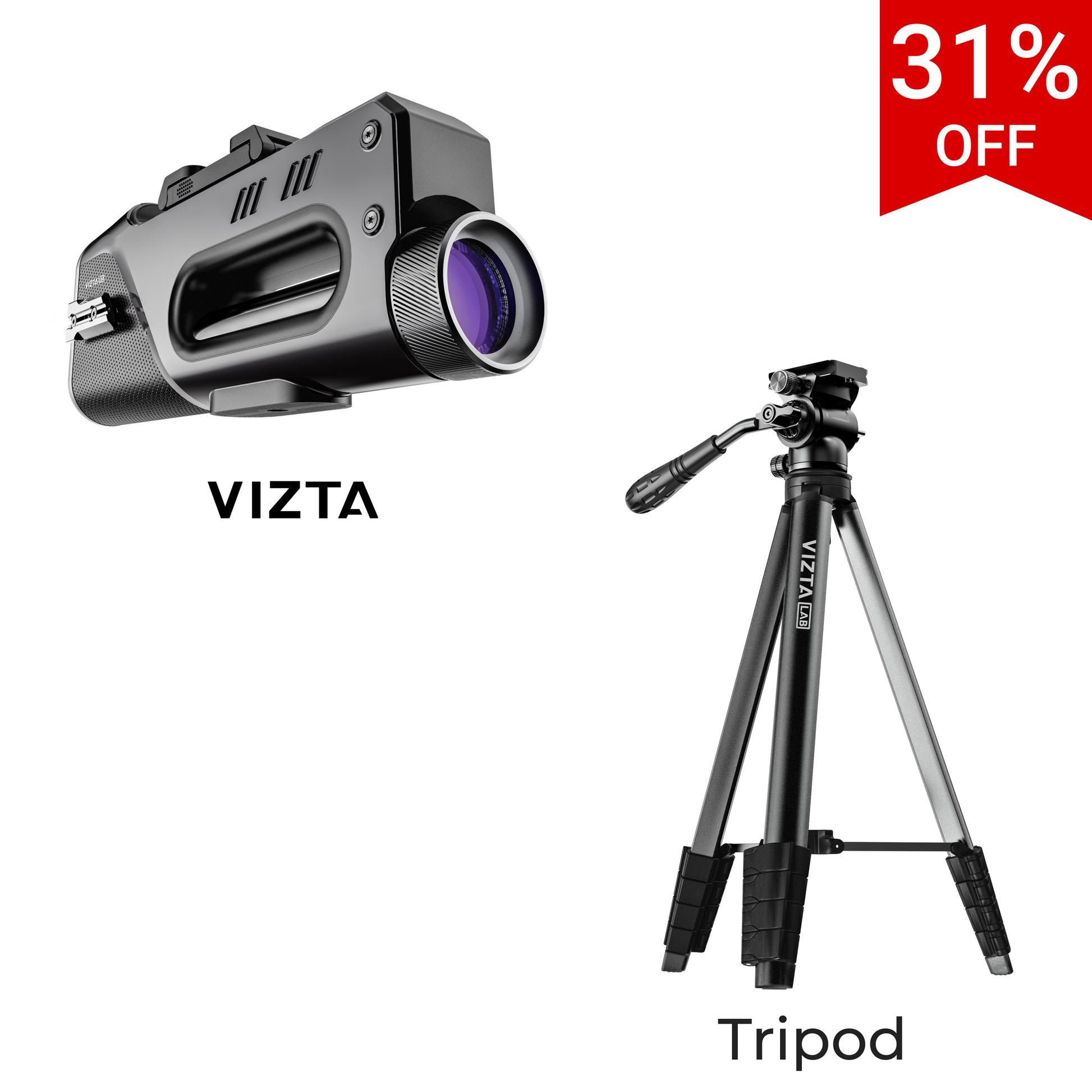 Viztalab telescope with tripod on a white background, featuring a 31% off label.